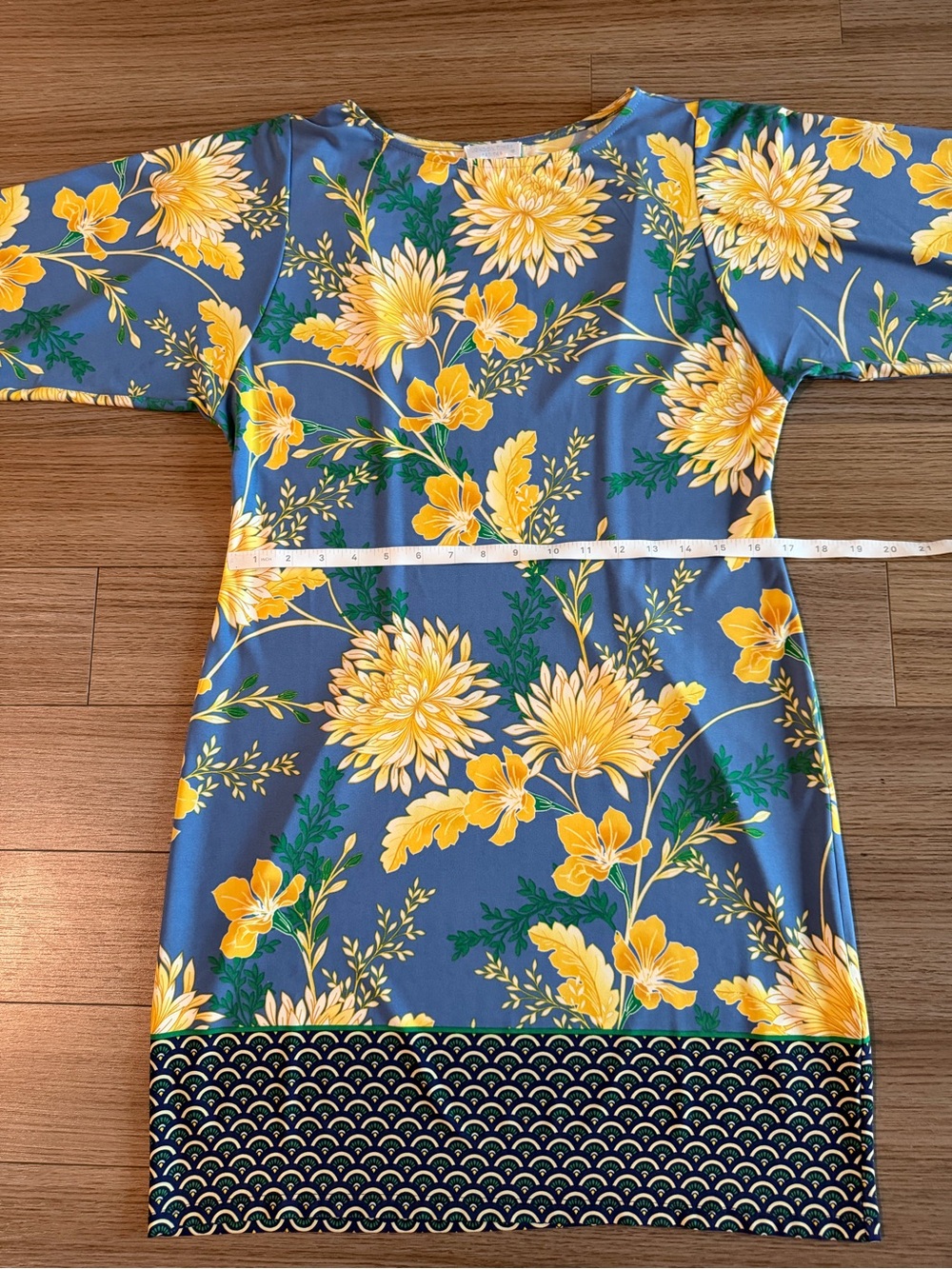 London Times Blue Shift Dress Yellow Floral Print Floral Size 6P Petite Like New - Picture 9 of 11